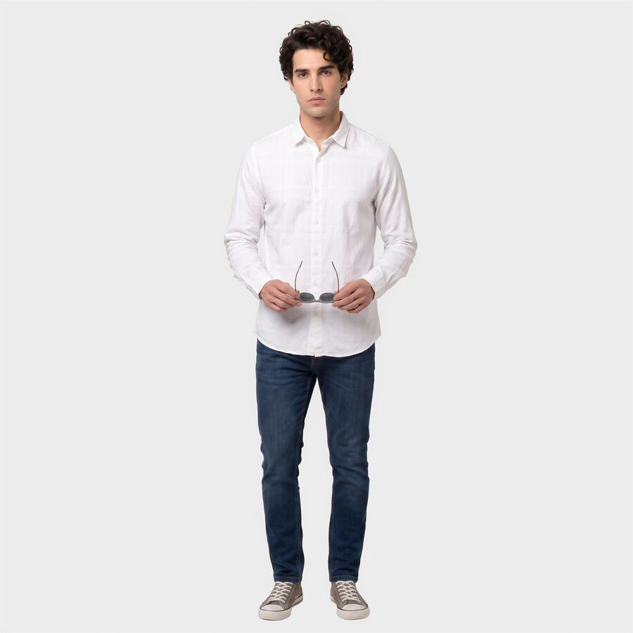Men's White Cotton Long Sleeve Spread Collar Regular Fit Shirt, White, large
