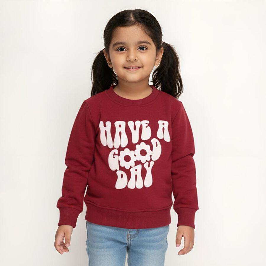 Girls' Sweatshirt, मरून, large image number null