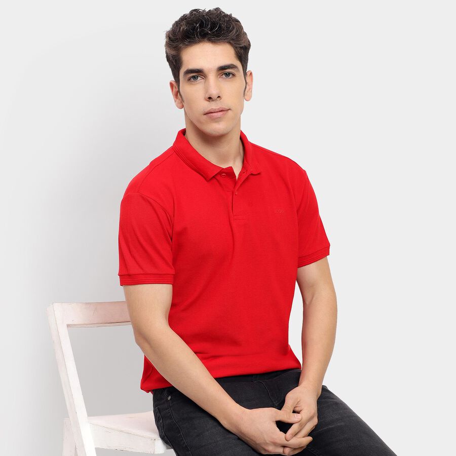 Men's Collared Half Sleeves T-Shirt , Red, large image number null