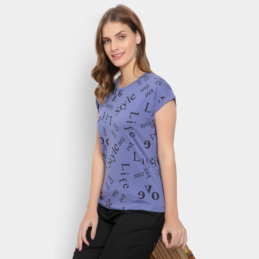 Round Neck T-Shirt, नीला, large image number null