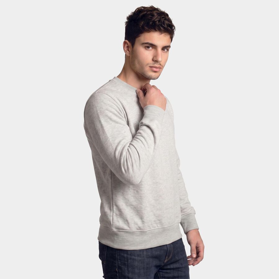 Men's Melange Light Grey Crew Neck Pullover Sweatshirt, Melange Light Grey, large