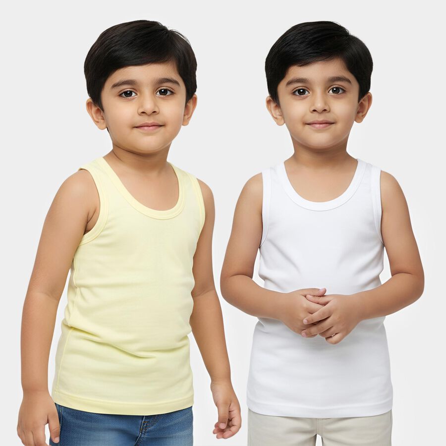 Boys' Multicolour Cotton Round Neck Minimalist Vest, पीला, large