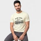 Men Beige Round Neck Regular T-Shirt, Beige, small