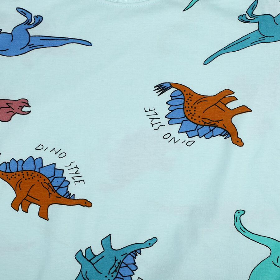 Boys' Mint Green Cotton Notched Collar Animal Printed Night Suit, हल्का हरा, large