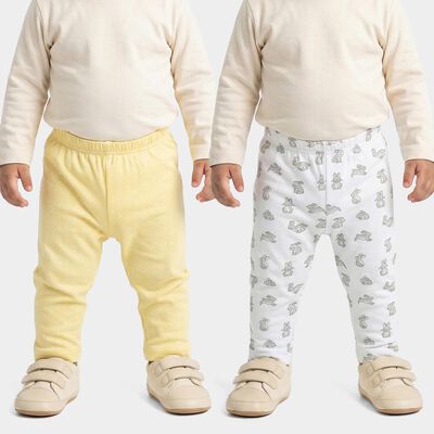 Infants Yellow and White Printed Cotton Pyjama Set