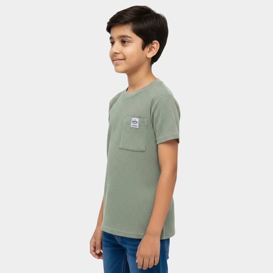 Boys Light Green Round Neck Graphic Printed Casual T-Shirt, हल्का हरा, large