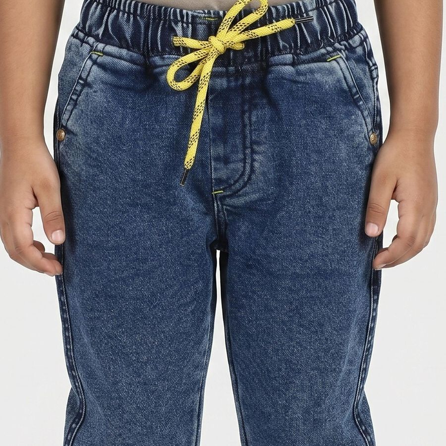 Boys Blue Jogger Fit Washed Jeans, Dark Blue, large