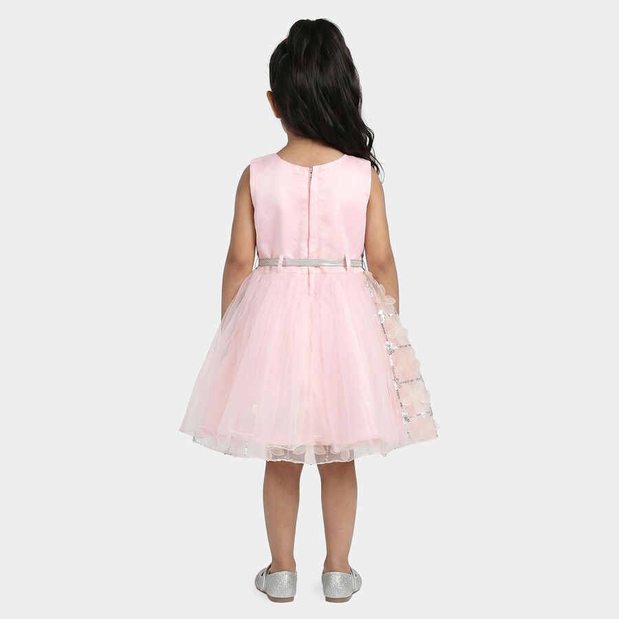 Girls' Pink Fit and Flare Sequin Embellished Party Wear Frock, हल्का गुलाबी, large