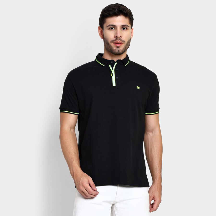 Men's 100% Cotton Collared Half Sleeves T-Shirt , काला, large image number null