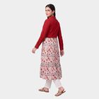 Women's Wine Cotton Lapel Collar Floral Printed A-Line Kurta, Wine, small
