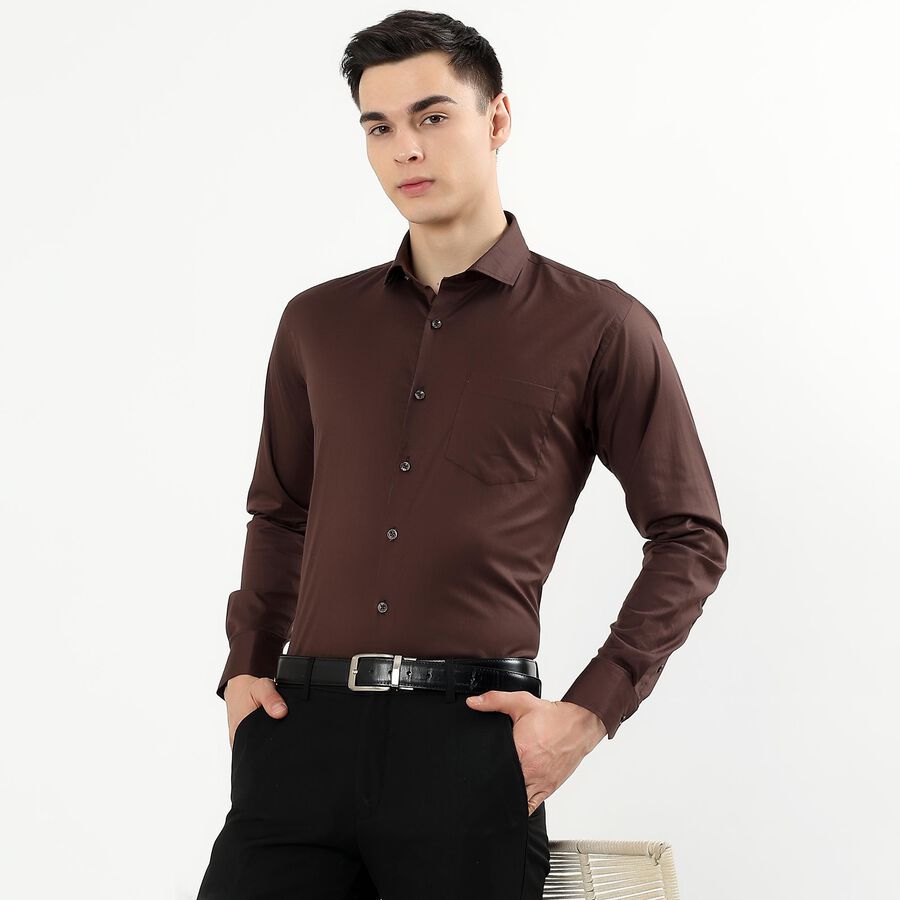 Men's Rich Chocolate Brown Slim Fit Formal Shirt, भूरा, large image number null