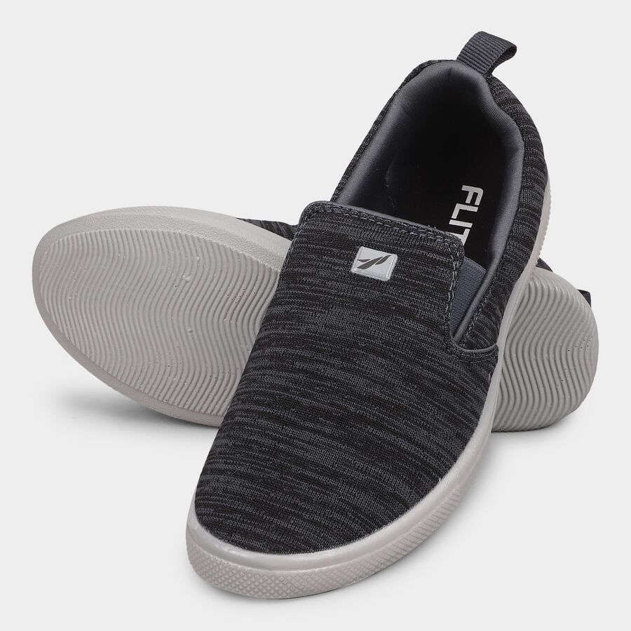 Men's Dark Charcoal Black Slip-On Casual Shoes, Black, large image number null
