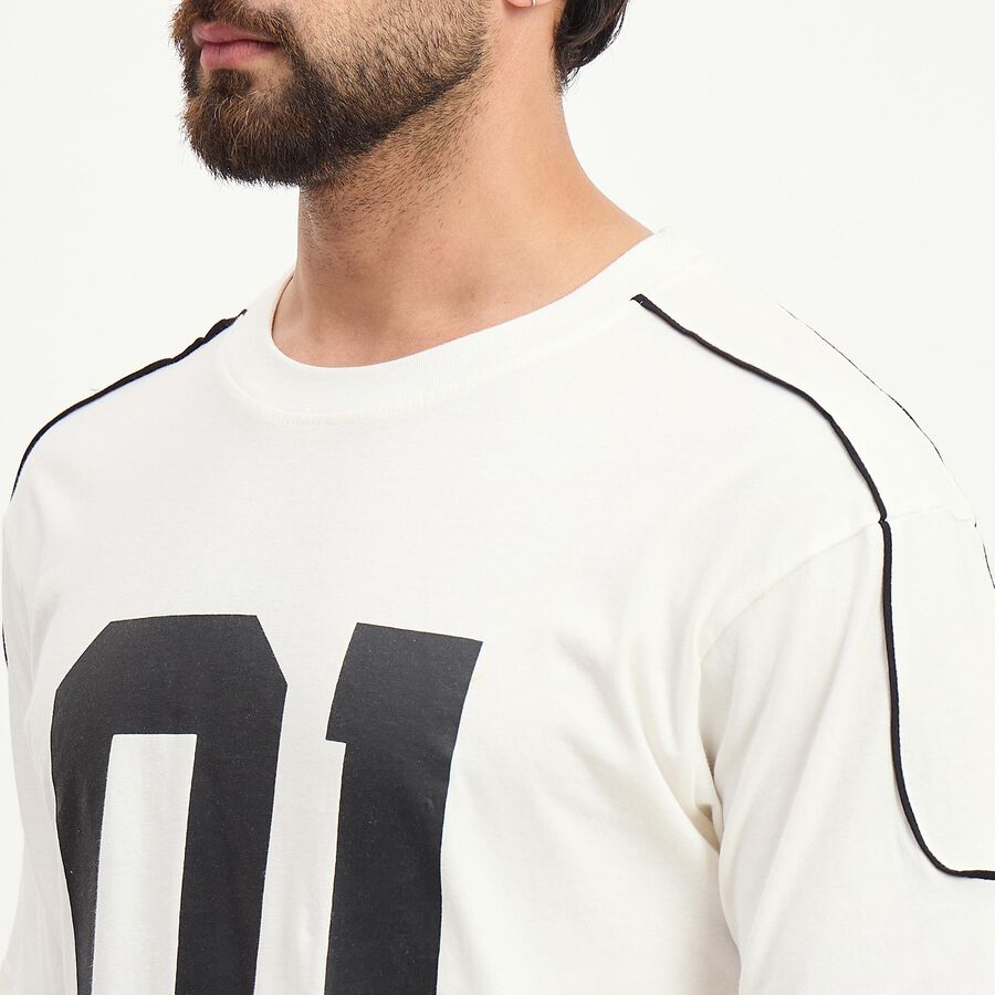 Men's White Cotton Round Neck Classic T-Shirt, सफ़ेद, large