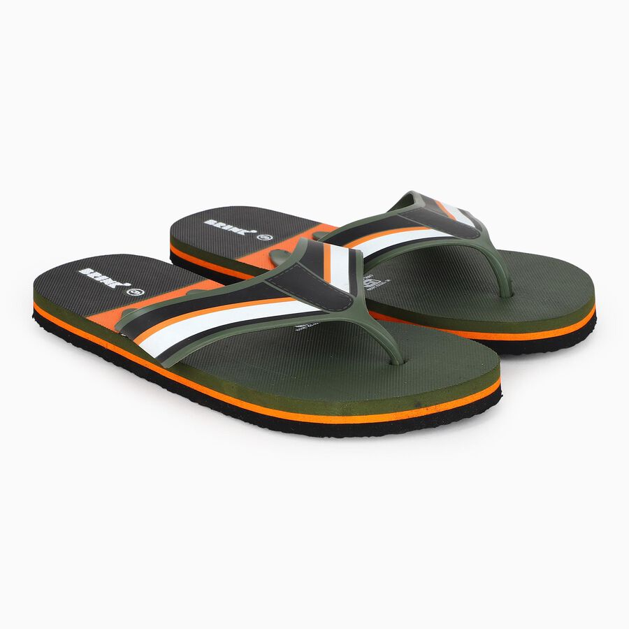 Men Olive Green Flip-Flop Slippers, Olive, large