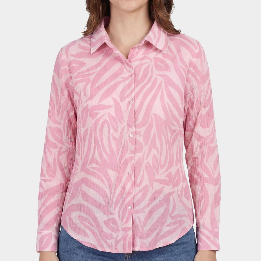 Women's Pink Classic Collar Casual Shirt, Pink, large