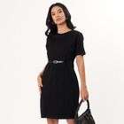 Women's Black V-Neck A-Line Dress, Black, small