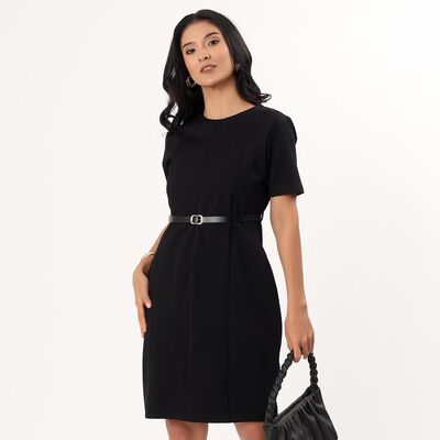 Women's Black V-Neck A-Line Dress