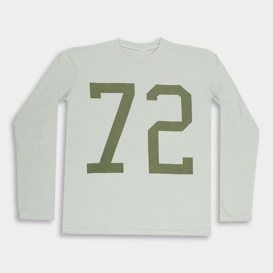 Boys' Light Sage Green Crew Neck Casual T-Shirt, हल्का हरा, large image number null