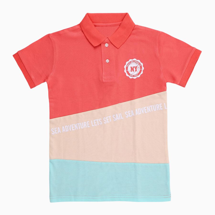 Boys Soft Peach Cotton Round Neck Casual Half Sleeve T-Shirt, Peach, large