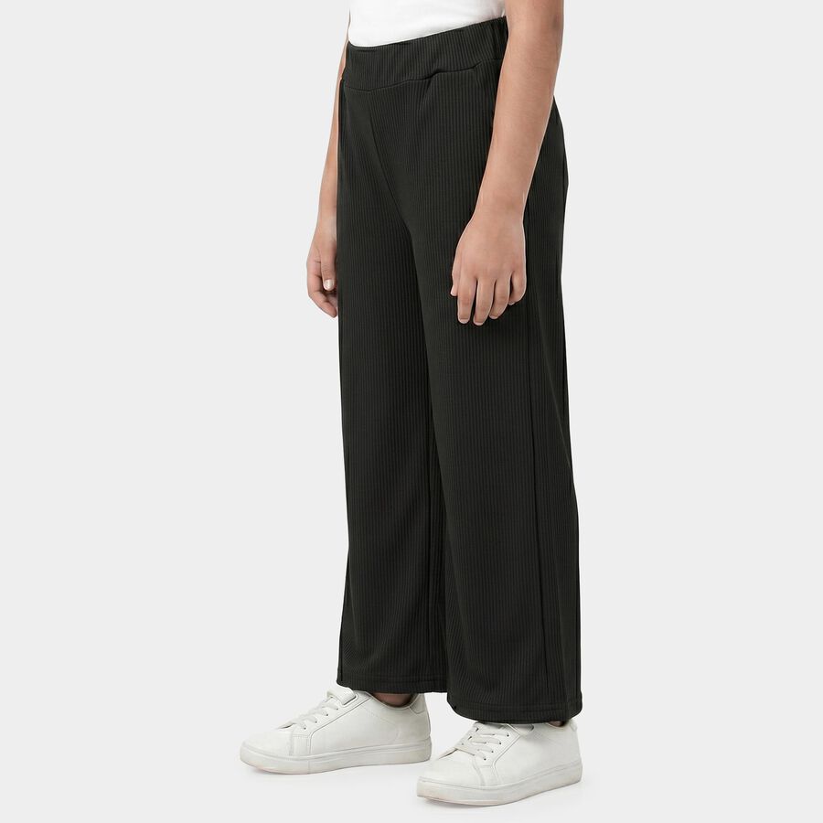 Girls Black Relaxed Fit Ribbed Palazzo Pyjama, Black, large