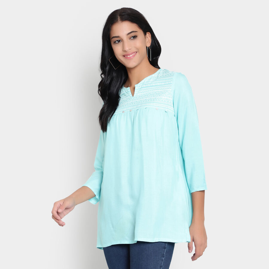 3/4th Sleeves Straight Kurti, Aqua, large image number null