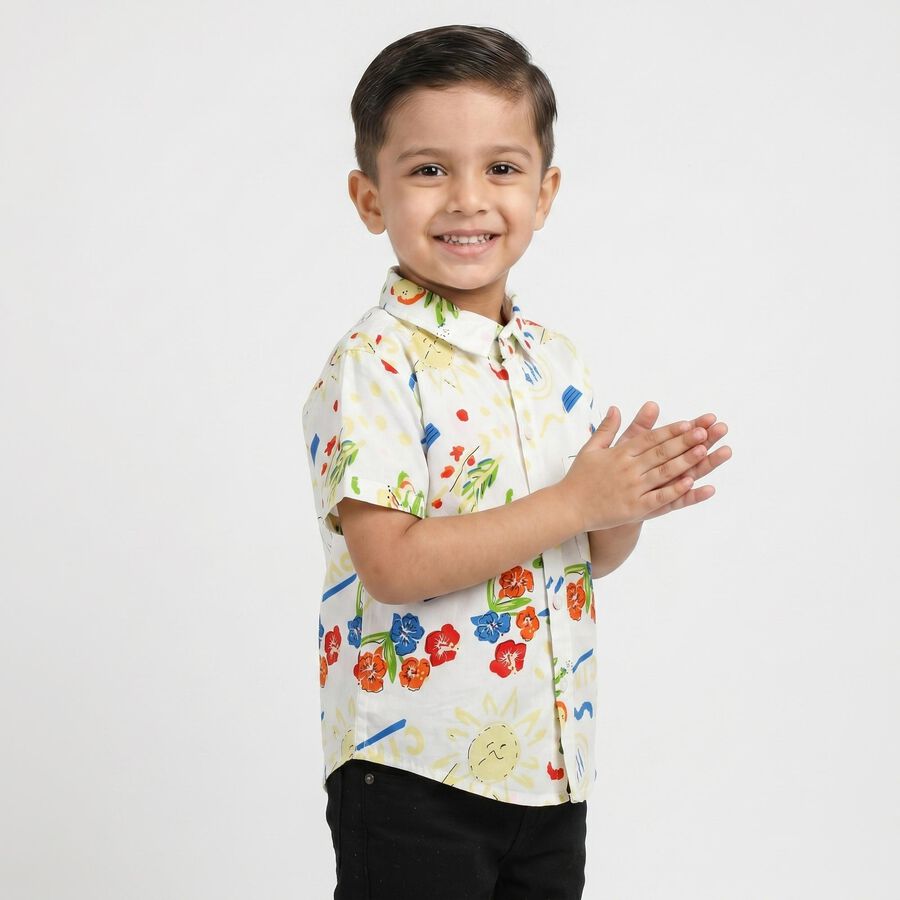 Boys Yellow Cotton Short Sleeves Collar Regular Fit Casual Shirt, Yellow, large