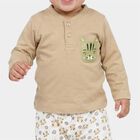 Infants' Beige 100% Cotton Henley Neck Graphic Print Baba Suit, गहरा पीला, small