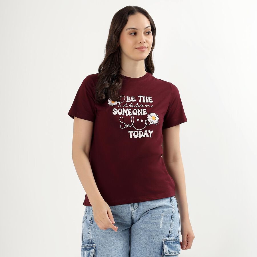 Ladies' Round Neck T-Shirt, Wine, large image number null