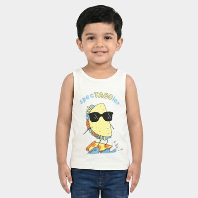Boys White Round Neck Muscle Boys T-Shirt