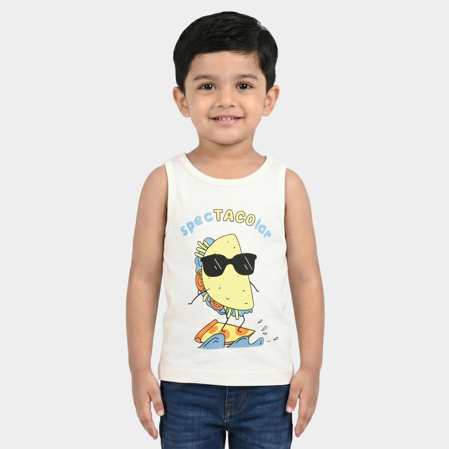 Boys White Round Neck Muscle Boys T-Shirt, Off White, large