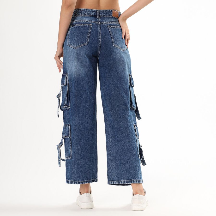 Ladies' 100% Cotton High Rise Jeans, Mid Blue, large image number null