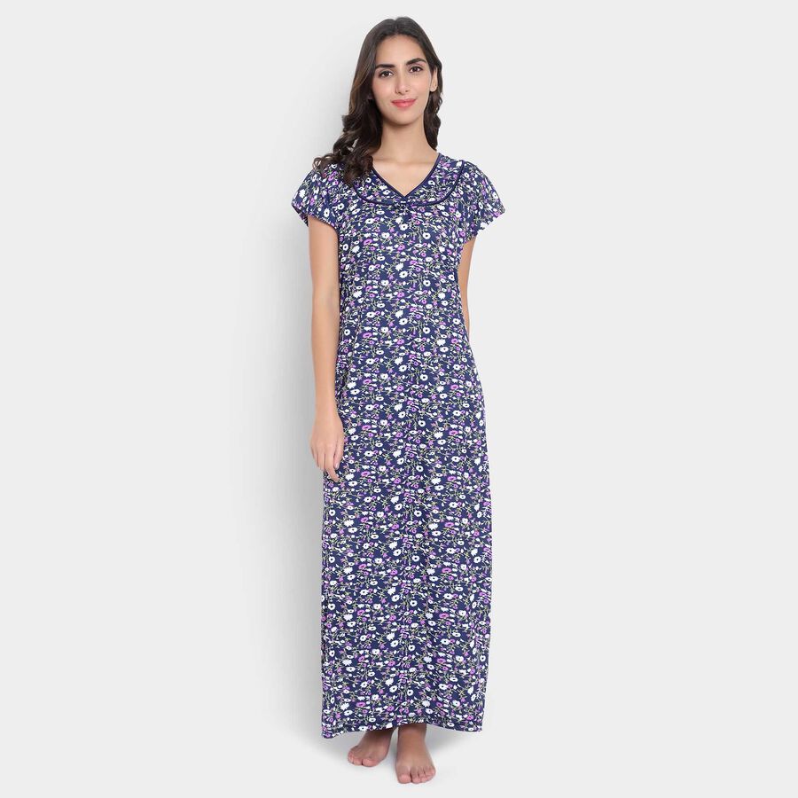 Printed Nighty, Navy Blue, large image number null