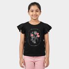 Girls Black Cotton Round Neck Regular T-Shirt, Black, small