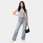 Women's Light Blue Flared Fit Washed Jeans, Mid Blue, small