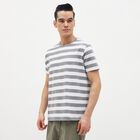 Men's Light Grey and White Round Neck Casual T-Shirt, Light Grey, small