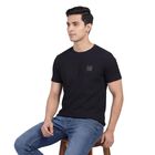 Men's Black Round Neck Athleisure T-Shirt, Black, small