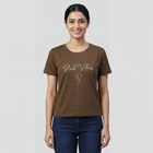 Women's Olive Round Neck Minimalist T-Shirt, ओलिव, small