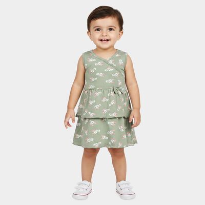 Infants' Green Tiered Floral Printed Frock