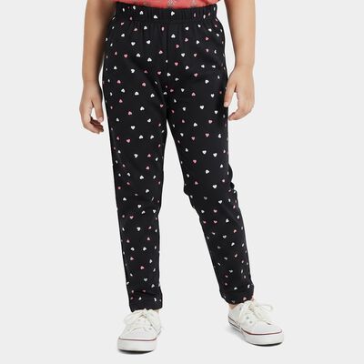 Girls Navy Blue Regular Fit Heart Printed Pyjama