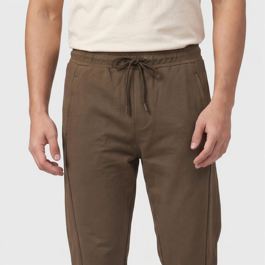 Men's Brown Jogger Fit Solid Track Pants, भूरा, large