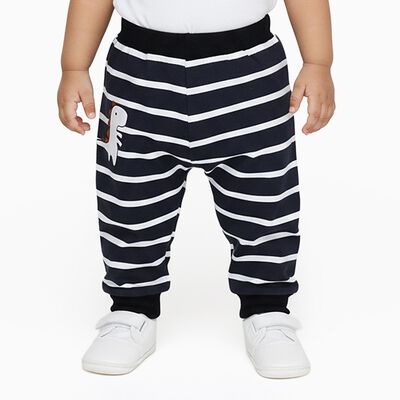 Infants Navy Blue Striped Cotton Dinosaur Print Pyjama