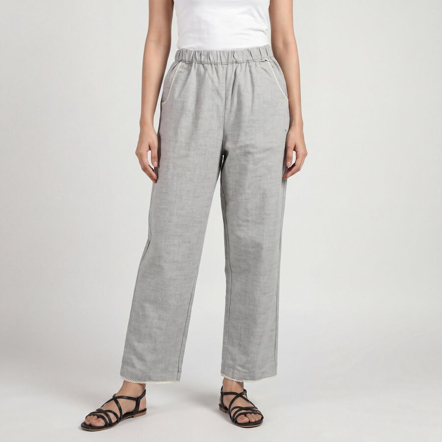 Women's Grey Wide-Leg Solid Palazzos, हल्का ग्रे, large