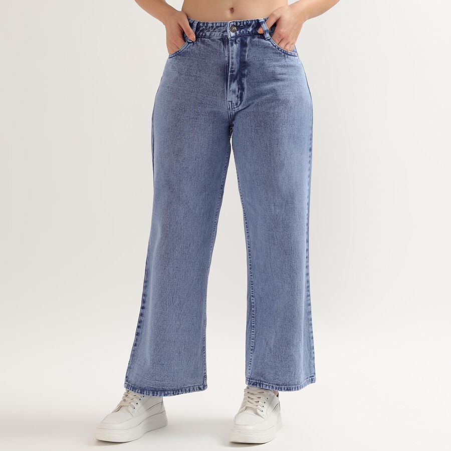 Ladies' 100% Cotton Jeans , मध्यम नीला, large image number null