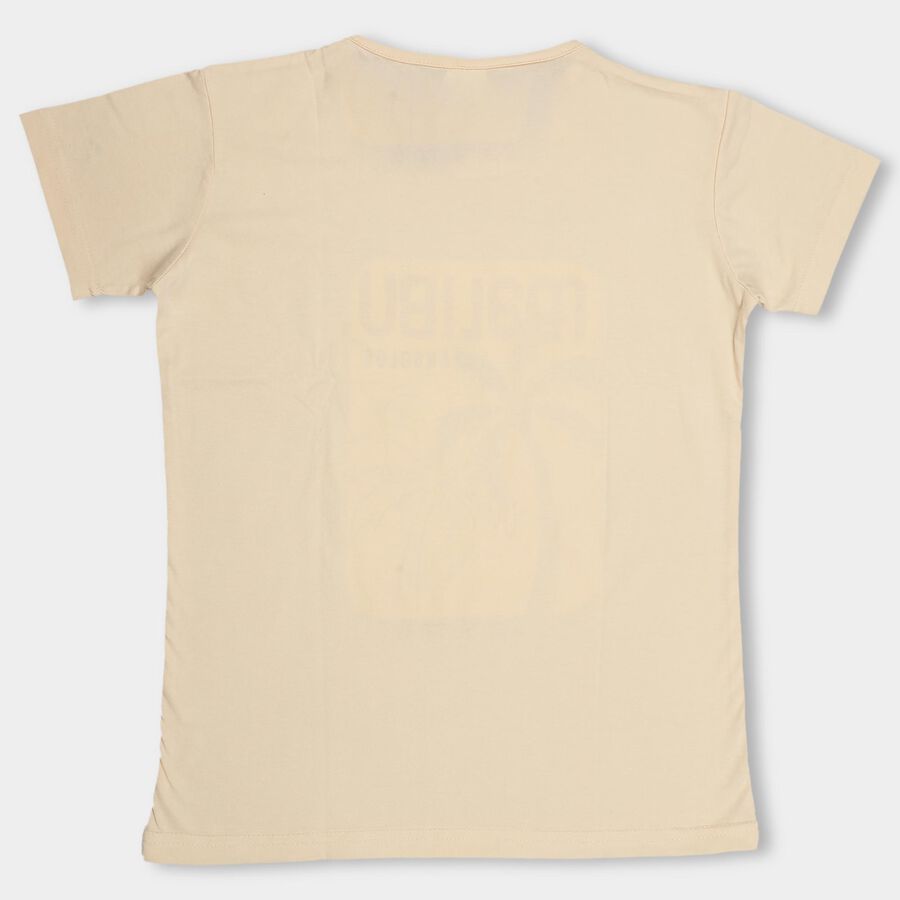 Girls' Beige Crew Neck Short Sleeve T-Shirt, Off White, large image number null