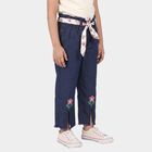 Girls' Navy Blue Straight Fit Embroidered Jeans, गहरा नीला, small