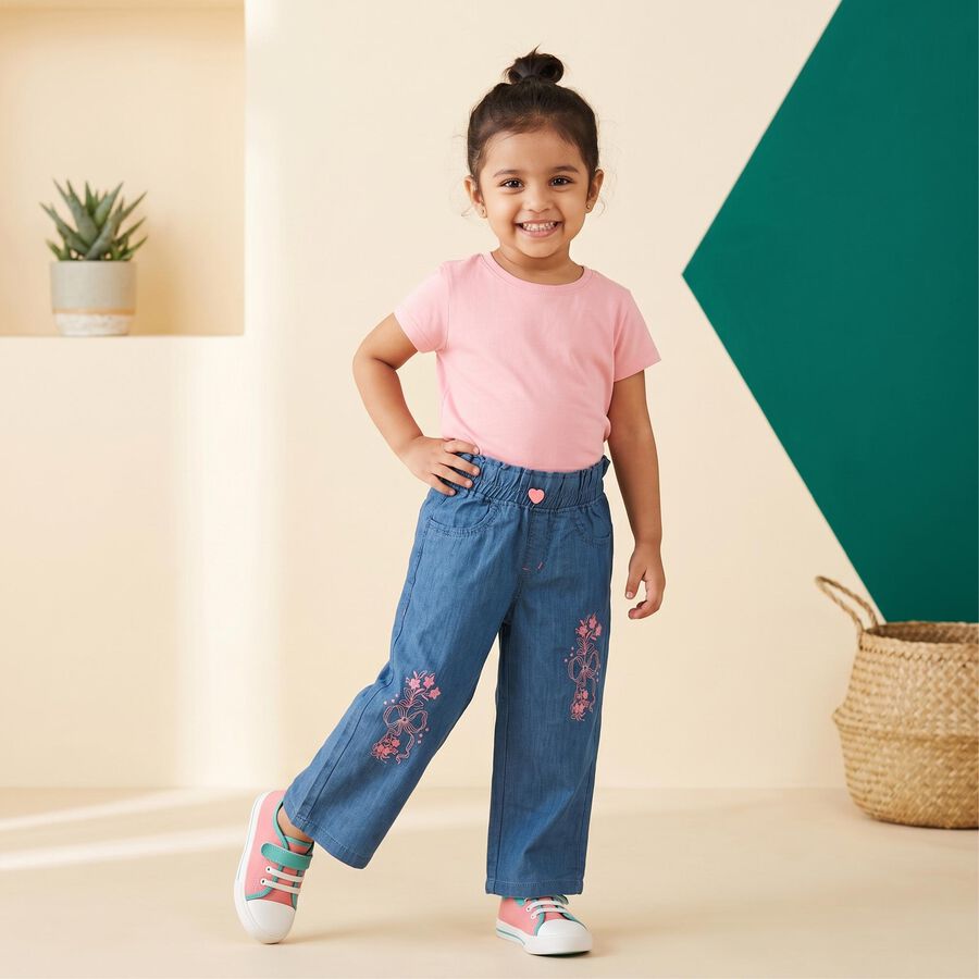 Girls Blue Wide Leg Jeans, Mid Blue, large