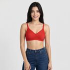 Women's Red 100% Cotton V Neck Bralette Bra, मरून, small