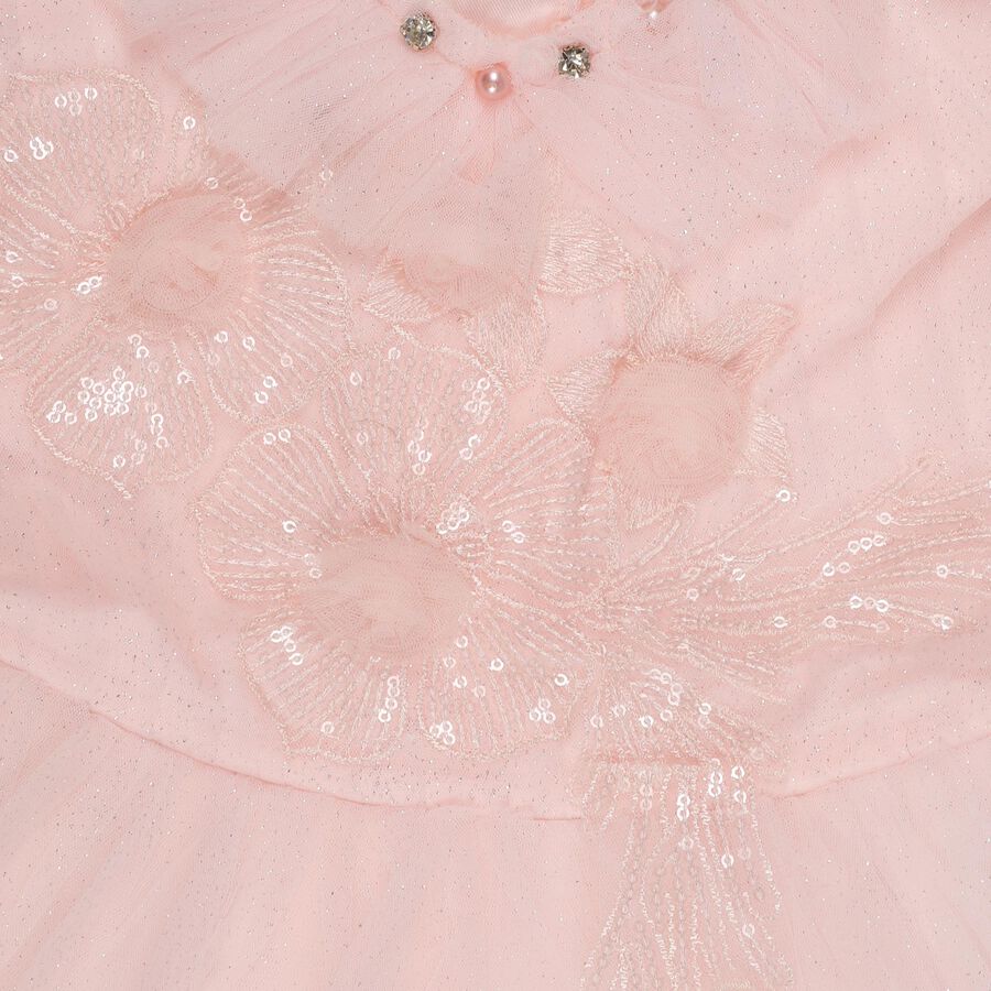 Girls' Soft Pink Sleeveless Embellished Flared Frock, Light Pink, large image number null
