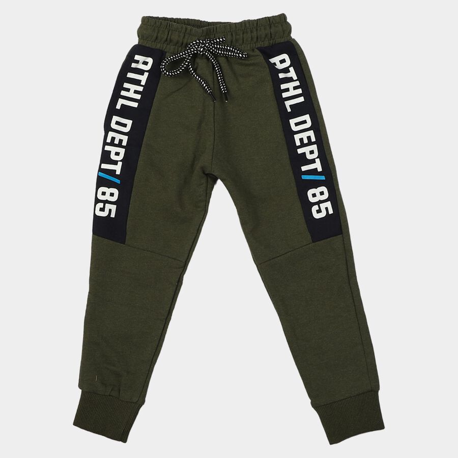 Boys' Olive Green Jogger Fit Graphic Printed Cotton Blend Pyjama, Olive, large