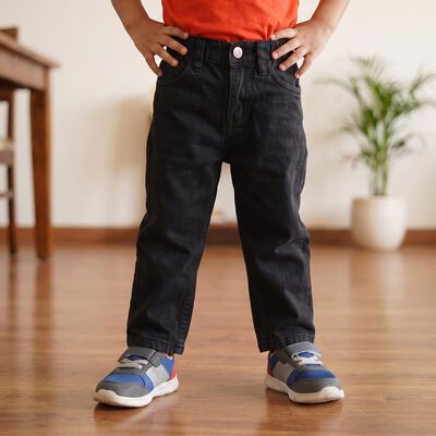 Boys Dark Grey Straight Fit Washed Jeans